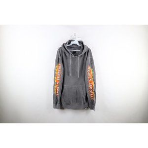 Broken Promises Mens 2XL Distressed Dancing With Death Fire Skeleton Hoodie Gray